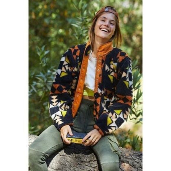 Free People Hit The Slopes Printed Fleece Jacket Size XL - Picture 1 of 10